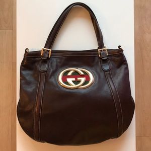 Gucci Shoulder Bag - Brown Leather with Gucci Logo